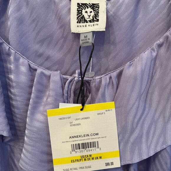 NWT  Anne Klein Ruffle Long Sleeve Blouse lavender Size M - Picture 3 of 6